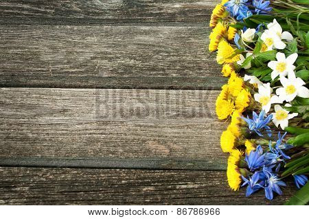 flowers on wooden background