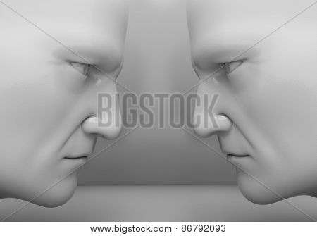The two men confront each other