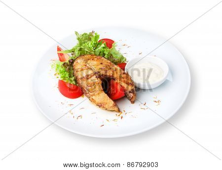 Restaurant Food Isolated - Pikeperch Fish Steak