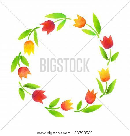 Wreath Watercolor Tulips.