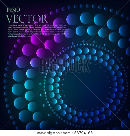 Abstract pattern of graduated turquoise shiny dots or circles going from the darkest at the outer ed