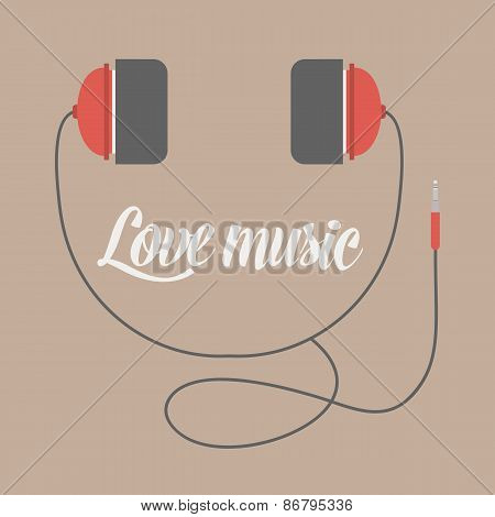 Headphones, flat icon isolated on a brown background. Sound concept background design layout for pos