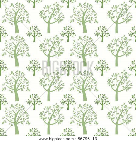 Seamless pattern background. Green tree silhouette