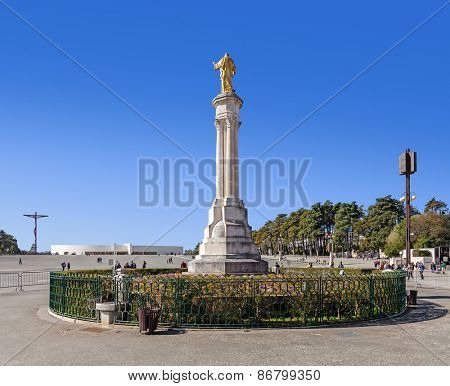 Sanctuary of Fatima, Portugal. Sacred Heart of Jesus Monument, Most Holy Trinity Basilica, High Cross. Fatima is one of the most important Catholic pilgrimage locations in the world
