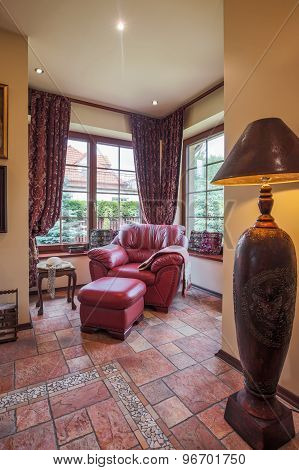 Leather Armchair And Footrest