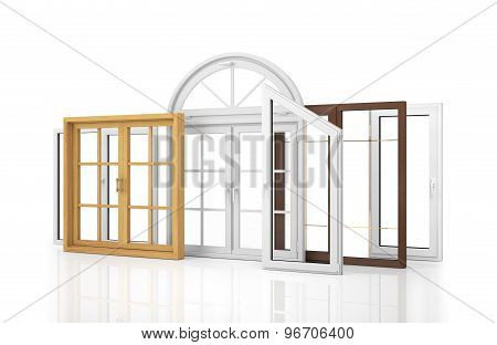 ?omposition Of Various Kinds Of Window Isolated On White Background