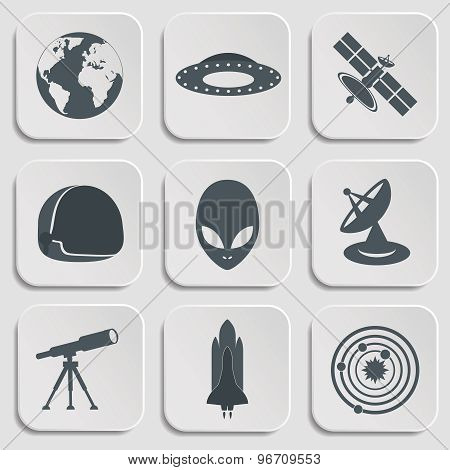 Flat illustration of various space elements.