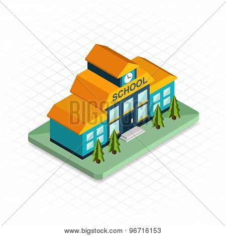 School building. Isometric 3d pixel design icon. Modern flat design.