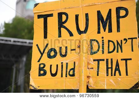 Anti Trump sign in Cadman Plaza