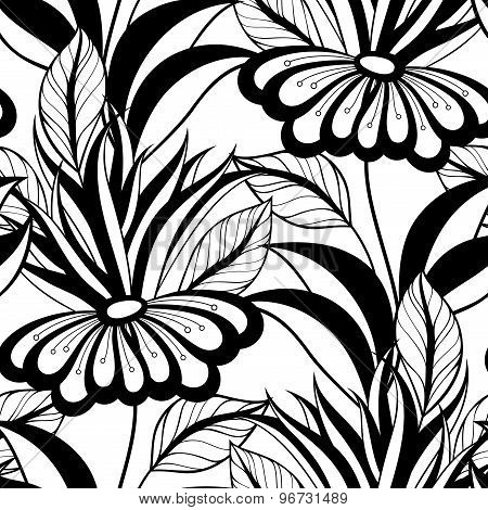 Vector Seamless Monochrome Floral Pattern