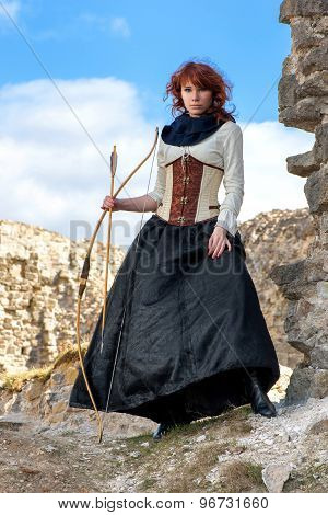 Ancient female archer with bow and arrow