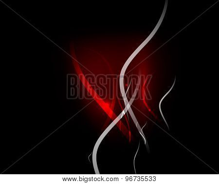 Red wave in dark space, dynamic energy background with copyspace.  illustration. Abstract background