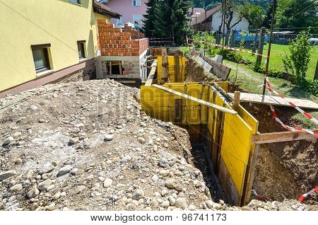 Formwork For The Concrete Stariway In A Family House Add-on.