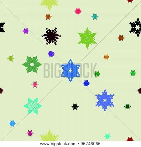 Winter pattern with various falling snowflakes.