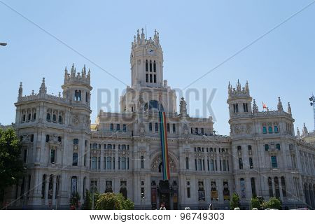 Gay Pride Flag At The City Hall Of Madrid