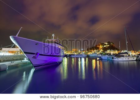 Denia port sunset dusk in marina at Alicante Spain
