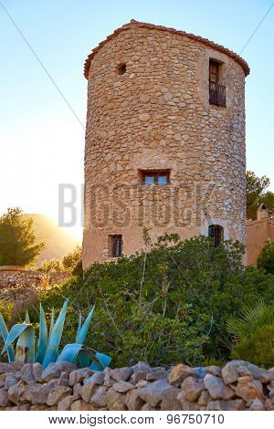Javea Xabia el molins at sunset in Mediterranean Alicante at Spain