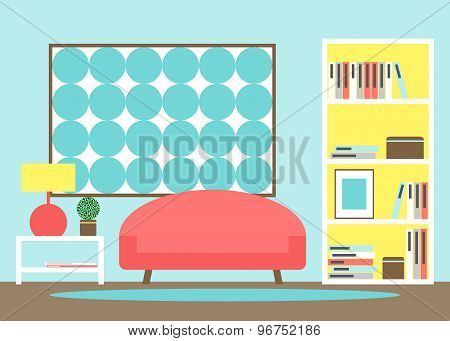 Modern living room interior with furniture.