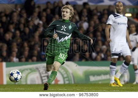 LONDON ENGLAND, November 11 2010: Werder Bremen's midfielder Marko Marin in action during the UEFA Champions League match between Tottenham Hotspur FC and Werder Bremen, played at White Hart Lane