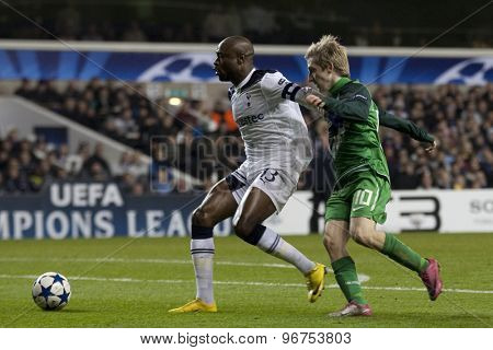 LONDON ENGLAND, November 11 2010: Tottenham's defender William Gallas and Werder Bremen's Marko Marin in action during the UEFA Champions League match between Tottenham Hotspur FC and Werder Bremen