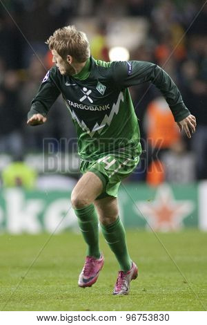 LONDON ENGLAND, November 11 2010: Werder Bremen's midfielder Aaron Hunt in action during the UEFA Champions League match between Tottenham Hotspur FC and Werder Bremen, played at White Hart Lane