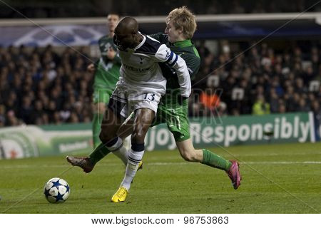 LONDON ENGLAND, November 11 2010: Tottenham's defender William Gallas and Werder Bremen's Marko Marin in action during the UEFA Champions League match between Tottenham Hotspur FC and Werder Bremen