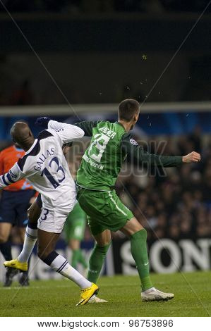 LONDON ENGLAND, November 11 2010: Tottenham's defender William Gallas and Werder Bremen's Sandro Wagner in action during the UEFA Champions League match between Tottenham Hotspur FC and Werder Bremen