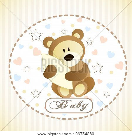 Vector of cute brown bear hiding by blanket.