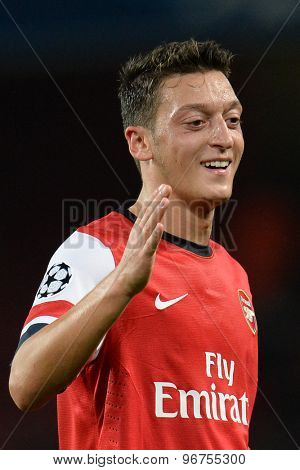 LONDON, ENGLAND - Oct 01 2013: Arsenal's midfielder Mesut Ozil from Germany during the UEFA Champions League match between Arsenal and Napoli.
