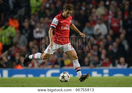 LONDON, ENGLAND - Oct 01 2013: Arsenal's midfielder Mathieu Flamini from France during the UEFA Champions League match between Arsenal and Napoli.