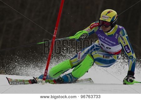 GARMISCH PARTENKIRCHEN, GERMANY. Feb 19 2011: Mitja Valencic (SLO)  competing in the mens  slalom race , at the 2011 Alpine skiing World Championships