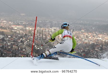 GARMISCH PARTENKIRCHEN, GERMANY. Feb 19 2011: Susanne Riesch (GER) competing in the women's slalom race , at the 2011 Alpine skiing World Championships