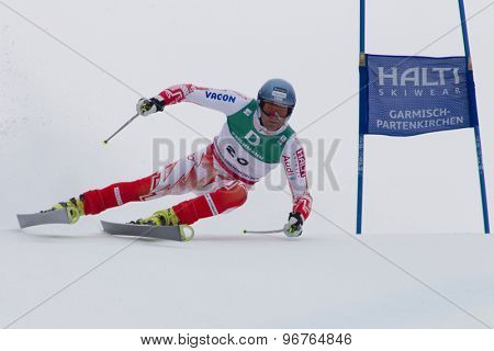 GARMISCH PARTENKIRCHEN, GERMANY. Feb 18 2011: Kalle Palander (FIN) competing in the mens giant slalom race on the Kandahar race piste at the 2011 Alpine skiing World Championships