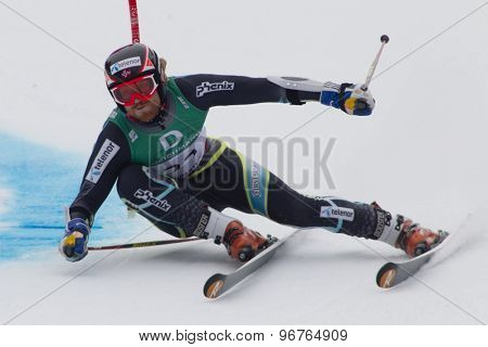GARMISCH PARTENKIRCHEN, GERMANY. Feb 18 2011: Leif-Kristian Haugen (NOR) competing in the mens giant slalom race on the Kandahar race piste at the 2011 Alpine skiing World Championships