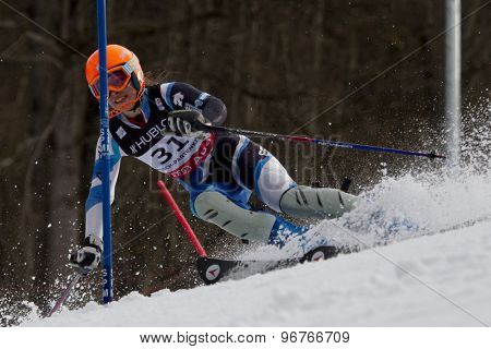 GARMISCH PARTENKIRCHEN, GERMANY. Feb 11 2011: Andrea Jardi (SPA) competing in the women's slalom at the 2011 Alpine skiing World Championships.