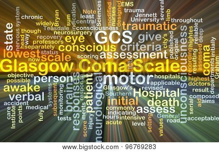 Background concept wordcloud illustration of Glasgow coma scale GCS glowing light