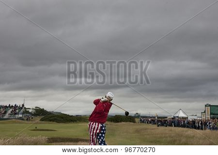 ST ANDREWS, SCOTLAND. July 18 2010: John DALY from the USA in action during the final round of The Open Championship   played on The Royal and Ancient Old Course