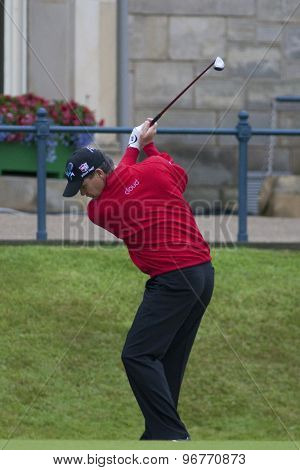 ST ANDREWS, SCOTLAND. July 15 2010: Paul LAWRIE from Scotland playing the first shot of The Open Championship   played on The Royal and Ancient Old Course