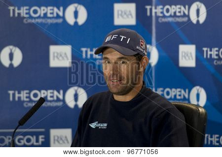 ST ANDREWS, SCOTLAND. July 11 2010: Padraig HARRINGTON (IRL) at his press conference on the preview day of The 150th Open Championship played on The Royal and Ancient Old Course