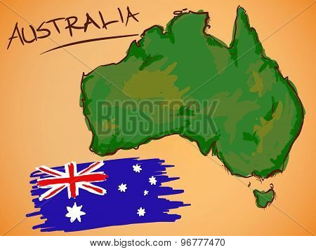 Australia Map And National Flag Vector