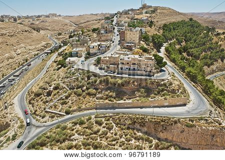 View to the city of Karak from Al Karak hill in Karak, Jordan.