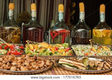 street food with liqueurs in ukrainian style