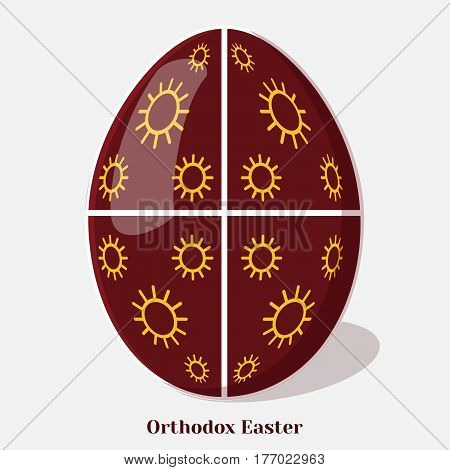 Pysanka. Easter egg with a Ukrainian folk ornament. Holiday background greeting card poster or placard template in simple cartoon style. Vector illustration. Holiday Collection.