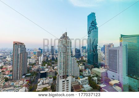 Bangkok Skyline Mahanakorn Building Cityscape Sunset