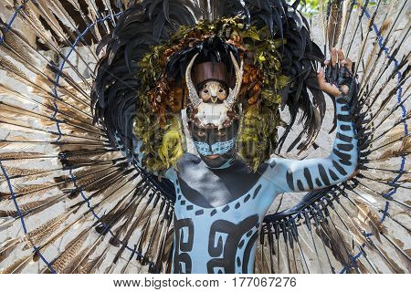 Tulum Mexico March 12th 2017: Man in Maya indian costume