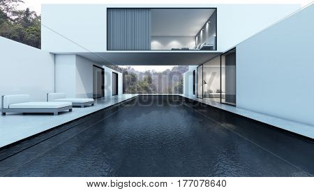 House with pool design modern - 3D render