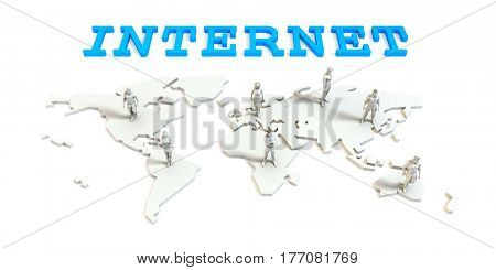 Internet Global Business Abstract with People Standing on Map 3D Illustration Render