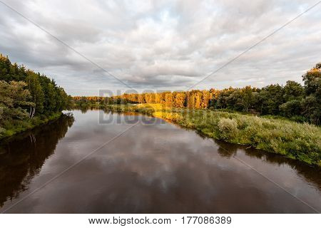Mountain River In Summer Surrounded By Forest