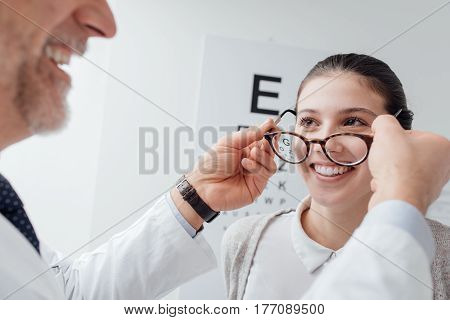 Happy Woman Trying Her New Glasses