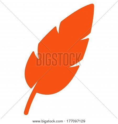 Feather vector icon. Flat orange symbol. Pictogram is isolated on a white background. Designed for web and software interfaces.